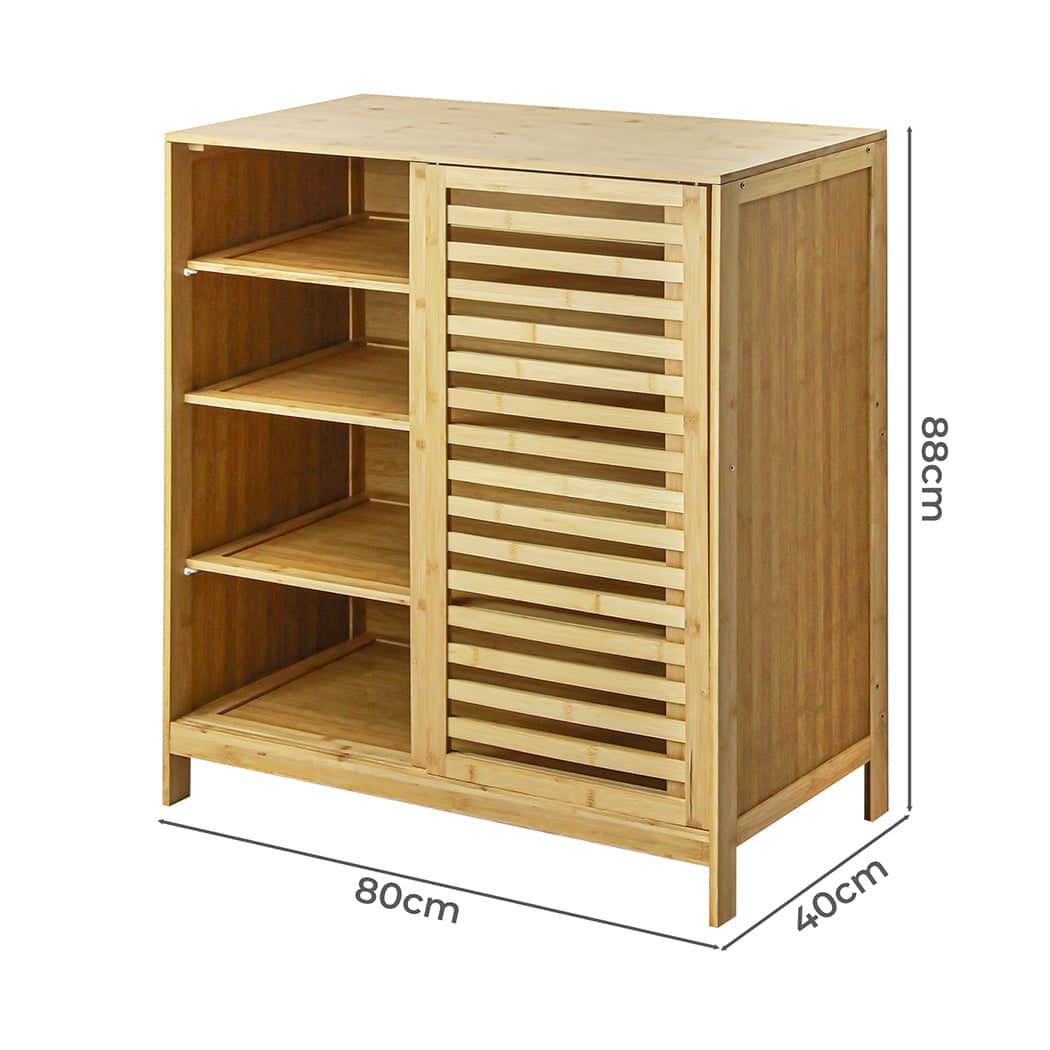 Functional Bamboo Storage Cabinet Freestanding Natural  Space-Saving