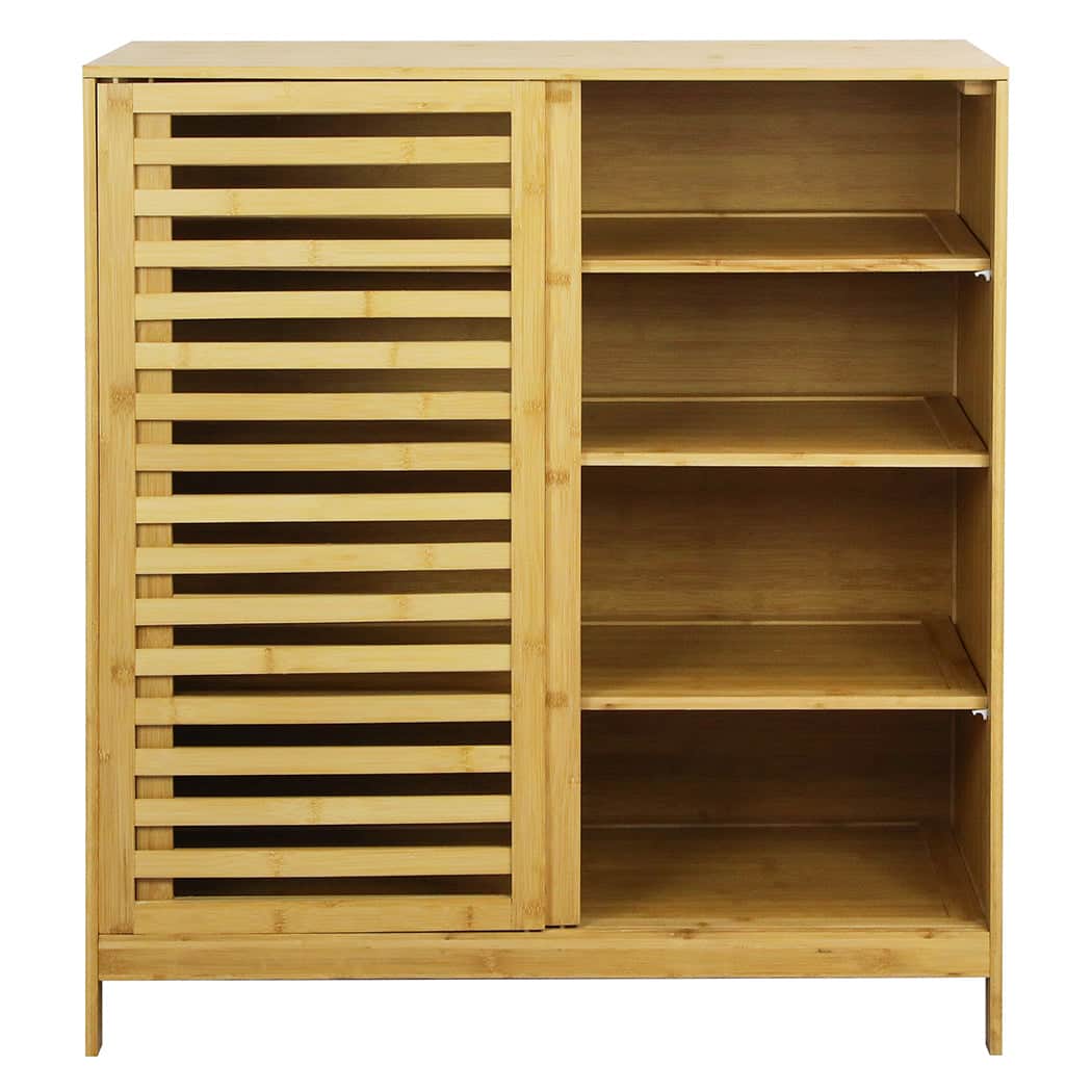 Functional Bamboo Storage Cabinet Freestanding Natural  Space-Saving