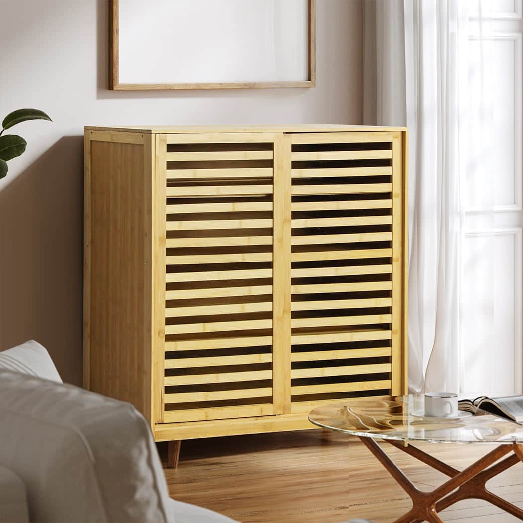 Functional Bamboo Storage Cabinet Freestanding Natural  Space-Saving