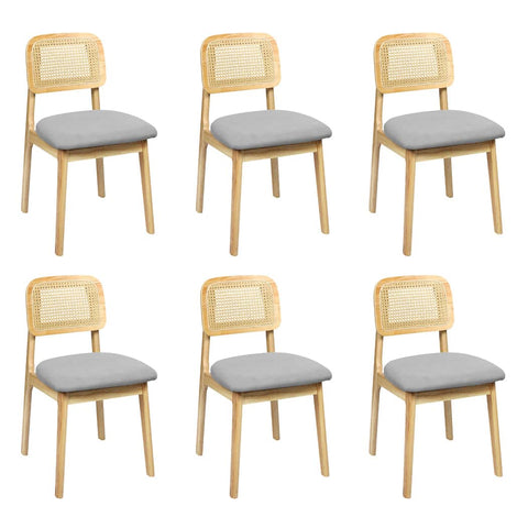 Functional Dining Chair Wood Rattan Armless Natural x6  Premium