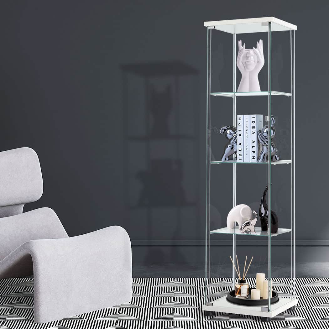 Functional Display Cabinet Tempered Glass White  Comfortable Design