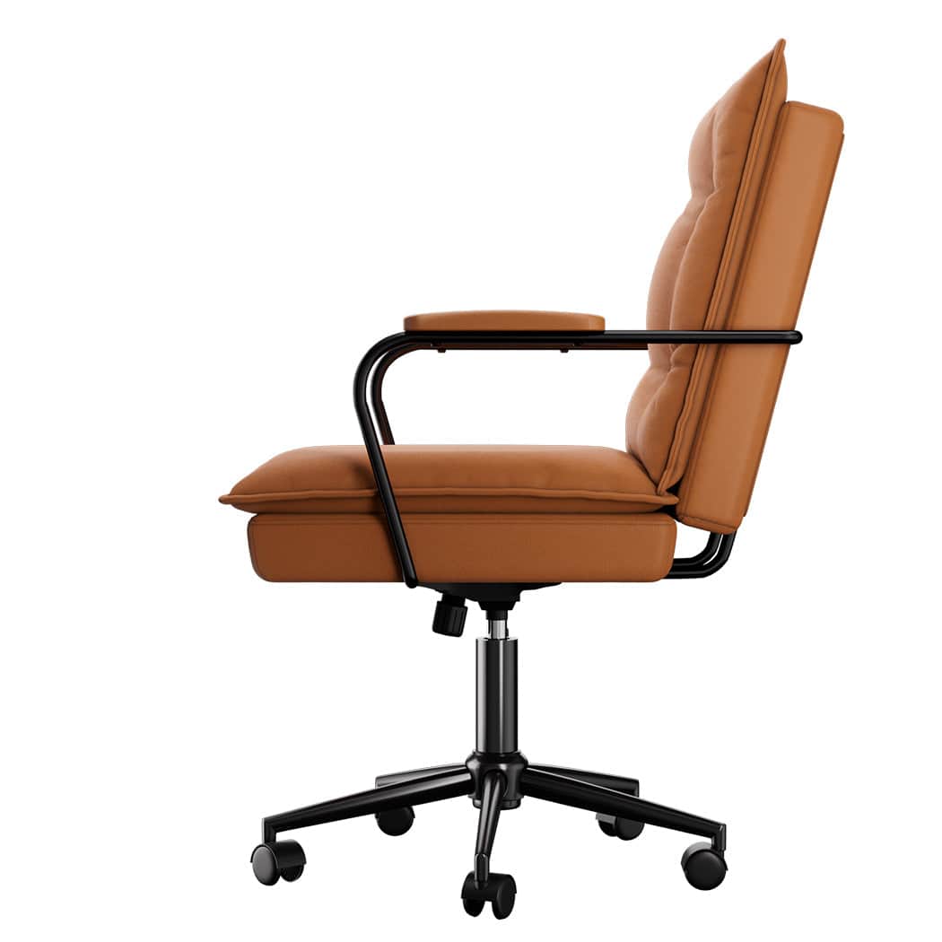 Functional Ergonomic Office Chair Computer PU Brown  Durable Frame