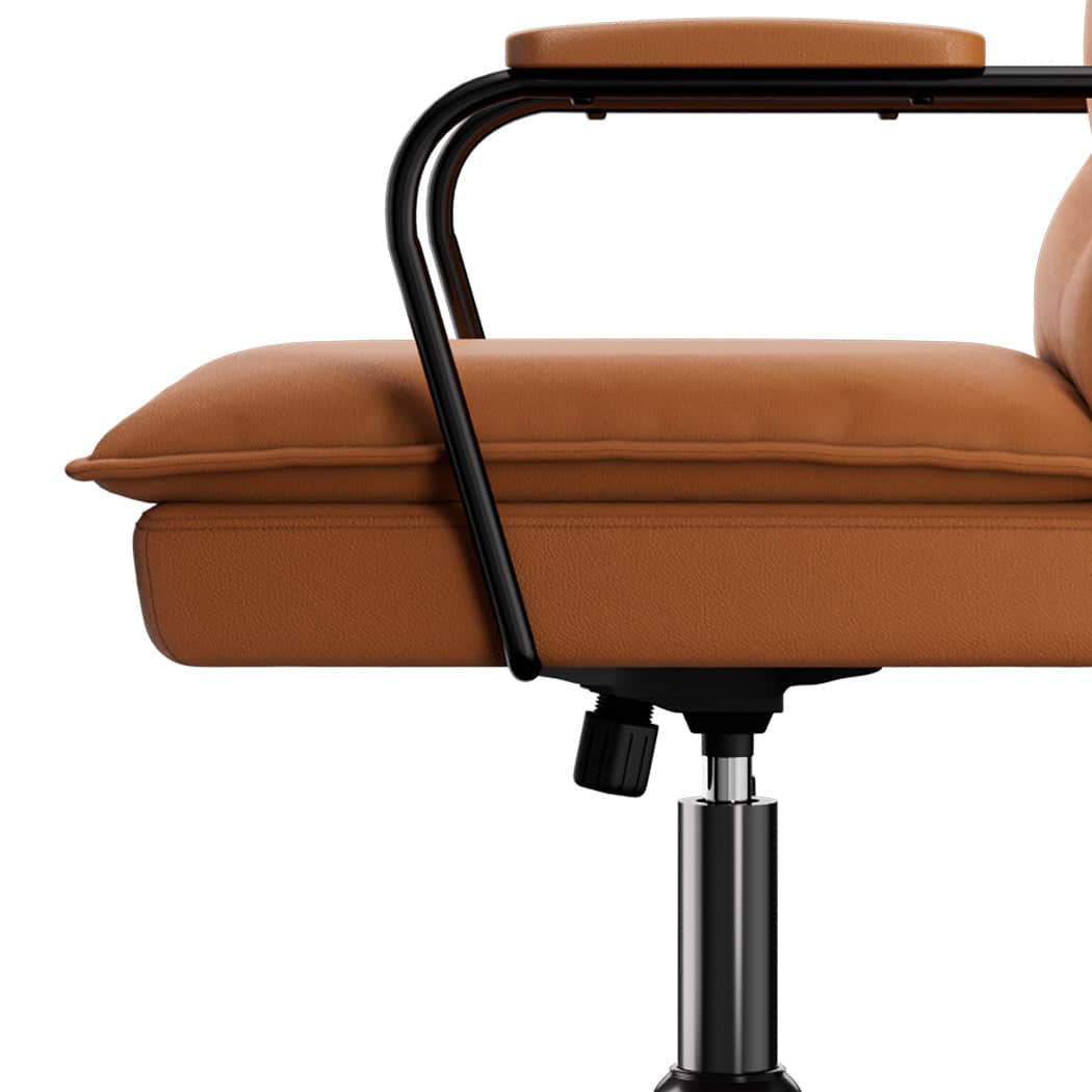 Functional Ergonomic Office Chair Computer PU Brown  Durable Frame