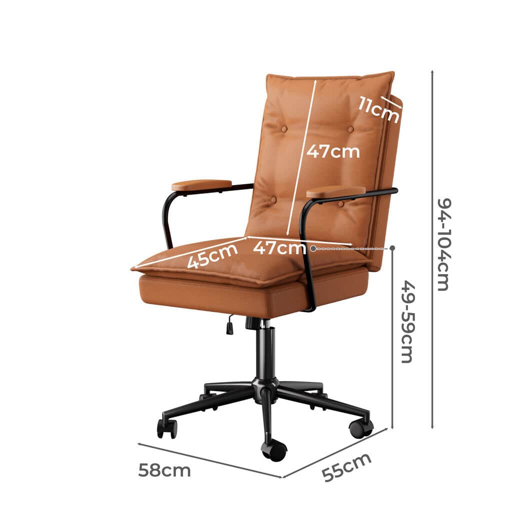 Functional Ergonomic Office Chair Computer PU Brown  Durable Frame