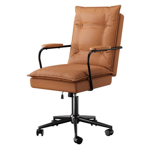 Functional Ergonomic Office Chair Computer PU Brown  Durable Frame