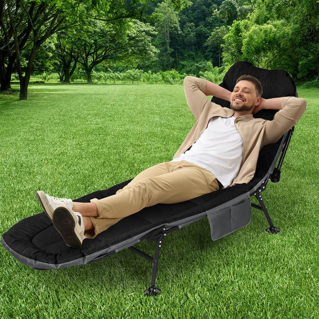 Functional Folding Camping Bed Camp Cots Black  Foldable Function