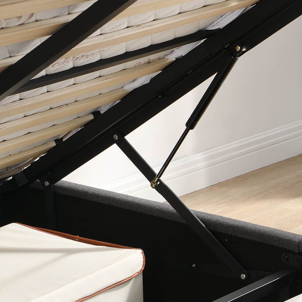 Functional King Bed Frame Gas Lift Storage LED Light USB  Sleek