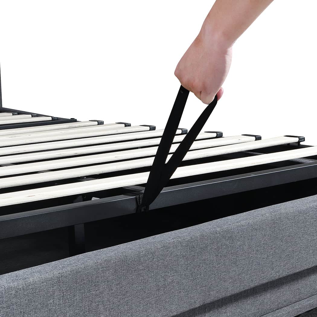 Functional King Bed Frame Gas Lift Storage LED Light USB  Sleek