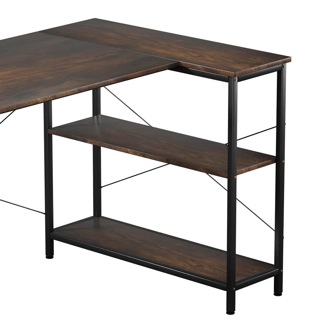 Functional L Shaped Computer Desk Corner Desk Brown  Wood Finish
