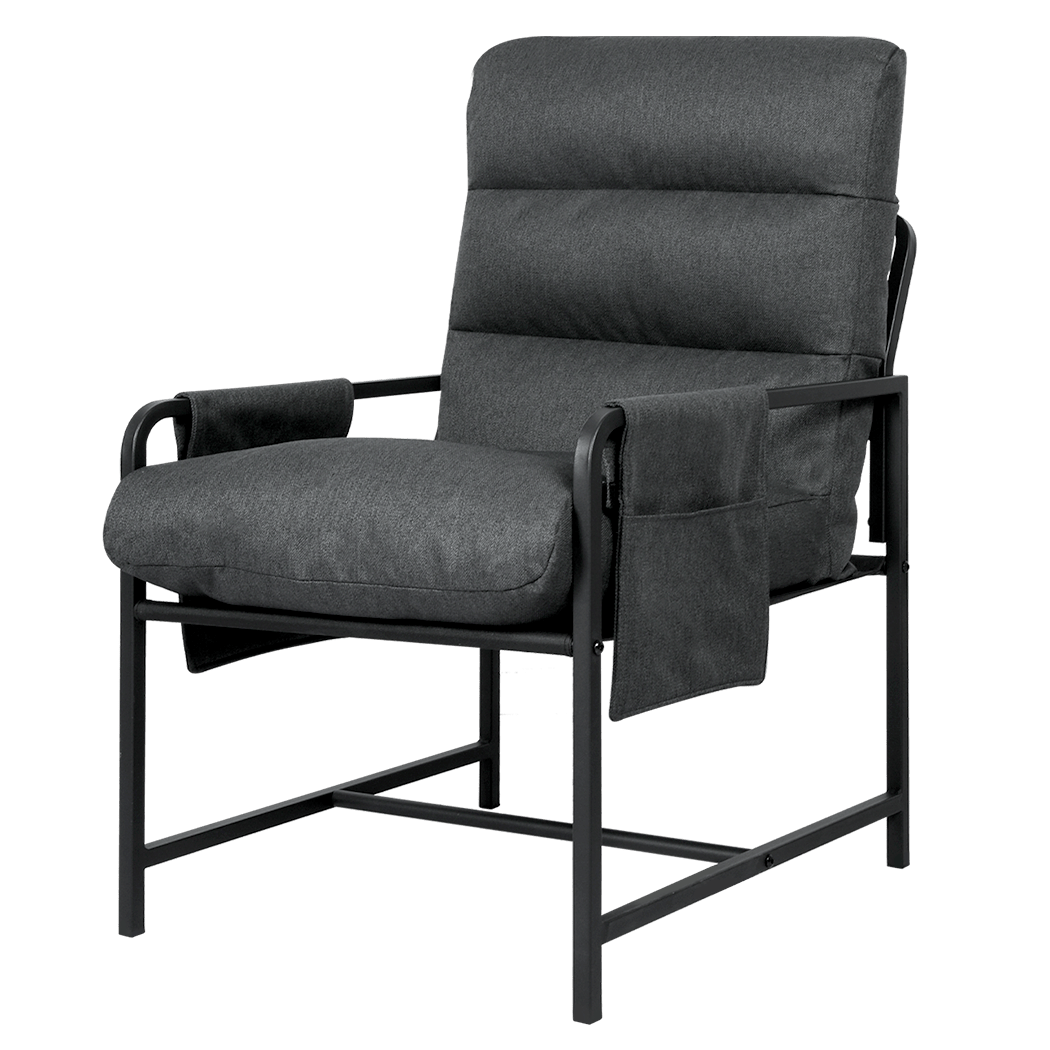 Functional Metal Framed Lounge Chair Linen in Dark Grey  Scandi