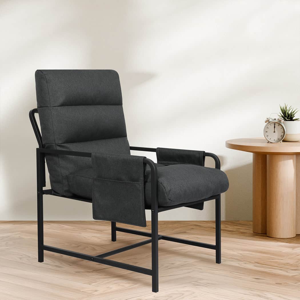 Functional Metal Framed Lounge Chair Linen in Dark Grey  Scandi