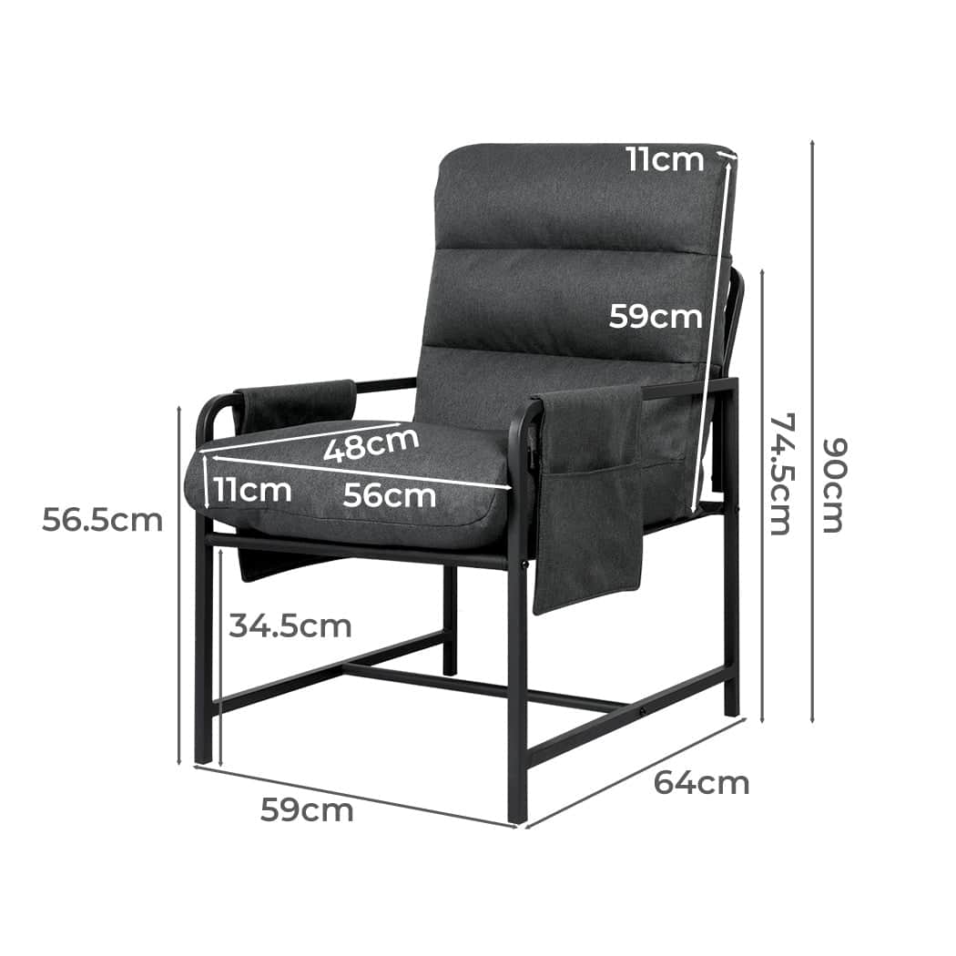 Functional Metal Framed Lounge Chair Linen in Dark Grey  Scandi