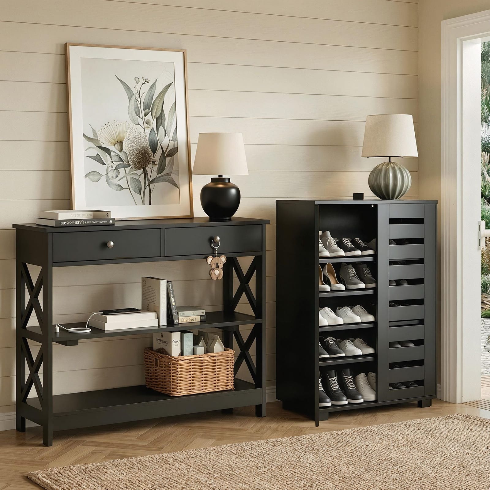 Shoe Rack Console Table Set Storage | Simpledeals