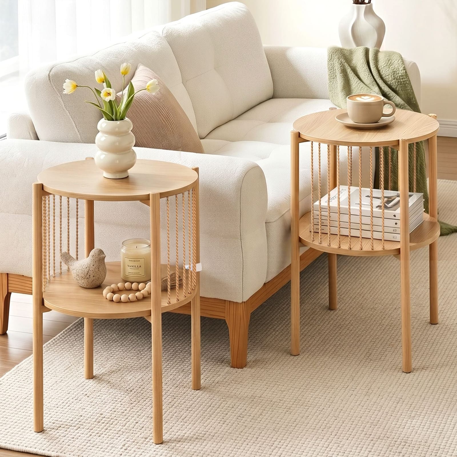 Round End Tables Set of 2 Boho Timber | Simpledeals