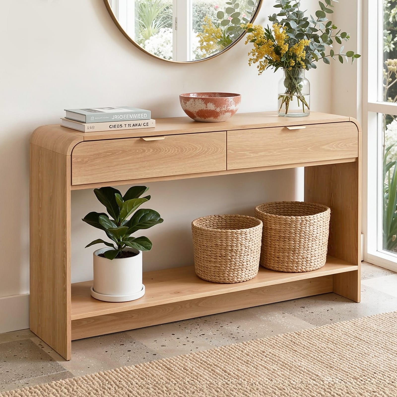 Console Table Hallway Drawer Shelf 120cm Pine | Simpledeals