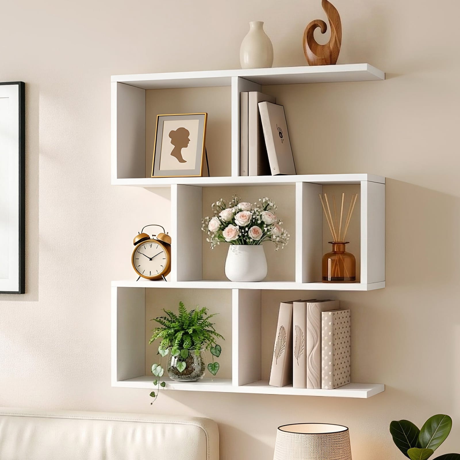Floating Wall Shelf 3-Tier Bookshelf White | Simpledeals