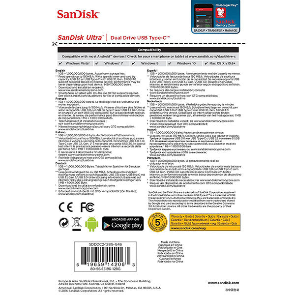 Ultra 128Gb Sdddc2-128G Dual Usb Drive Type-C 3.1