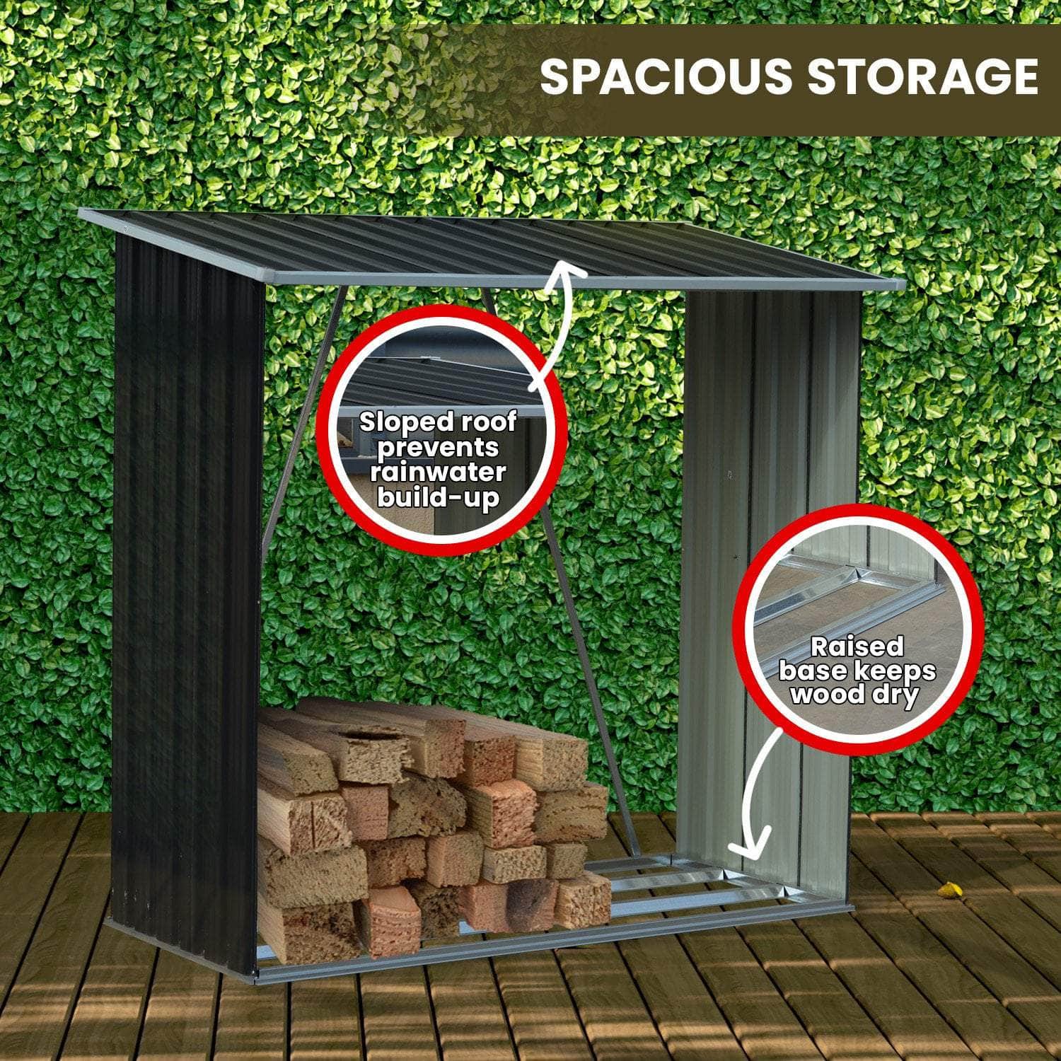 Steel finish - Galvanized Steel Wood Storage Shed