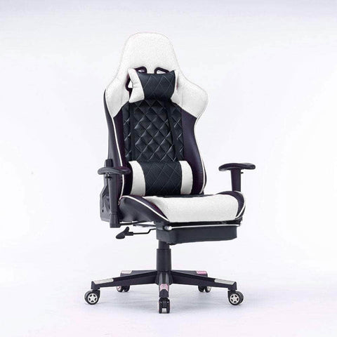 Gaming Chair Ergonomic Reclining 3D Armrest Footrest White Black