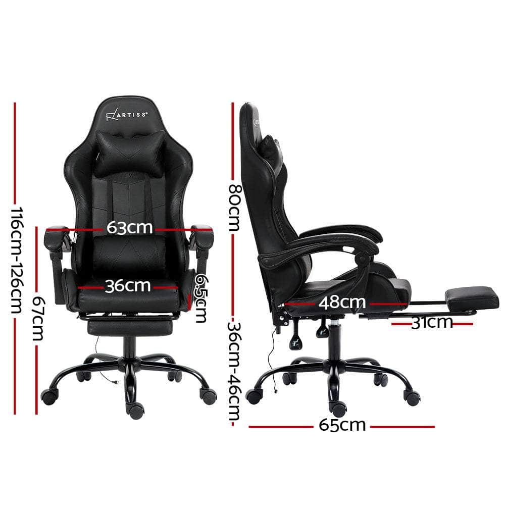 Gaming Chairs Massage Racing Recliner Leather Office Chair Footrest Black