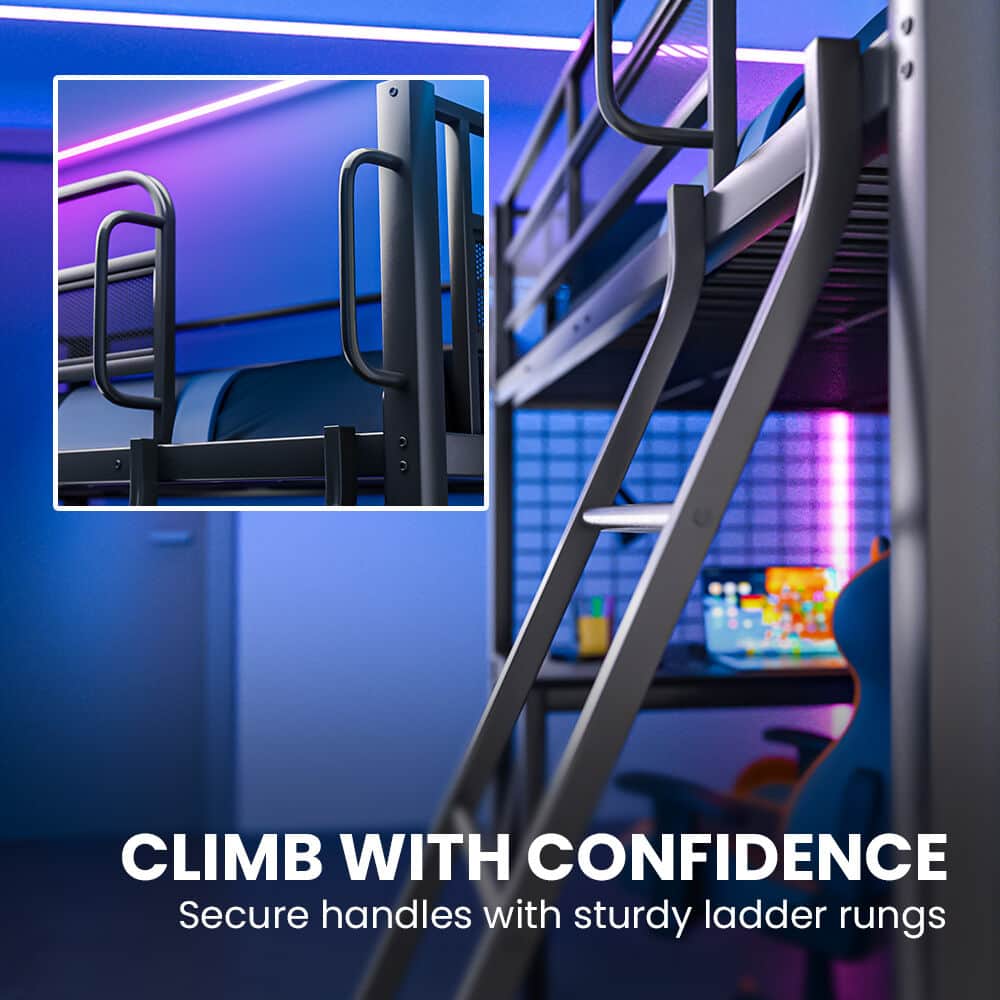 Gaming Loft Bed With Desk Gridwall Steel Metal Frame Space Saving