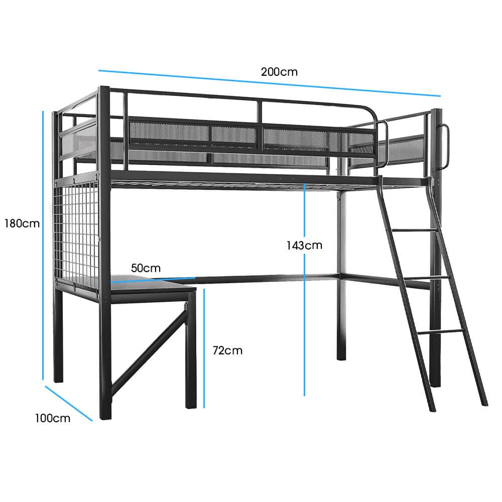 Gaming Loft Bed With Desk Gridwall Steel Metal Frame Space Saving
