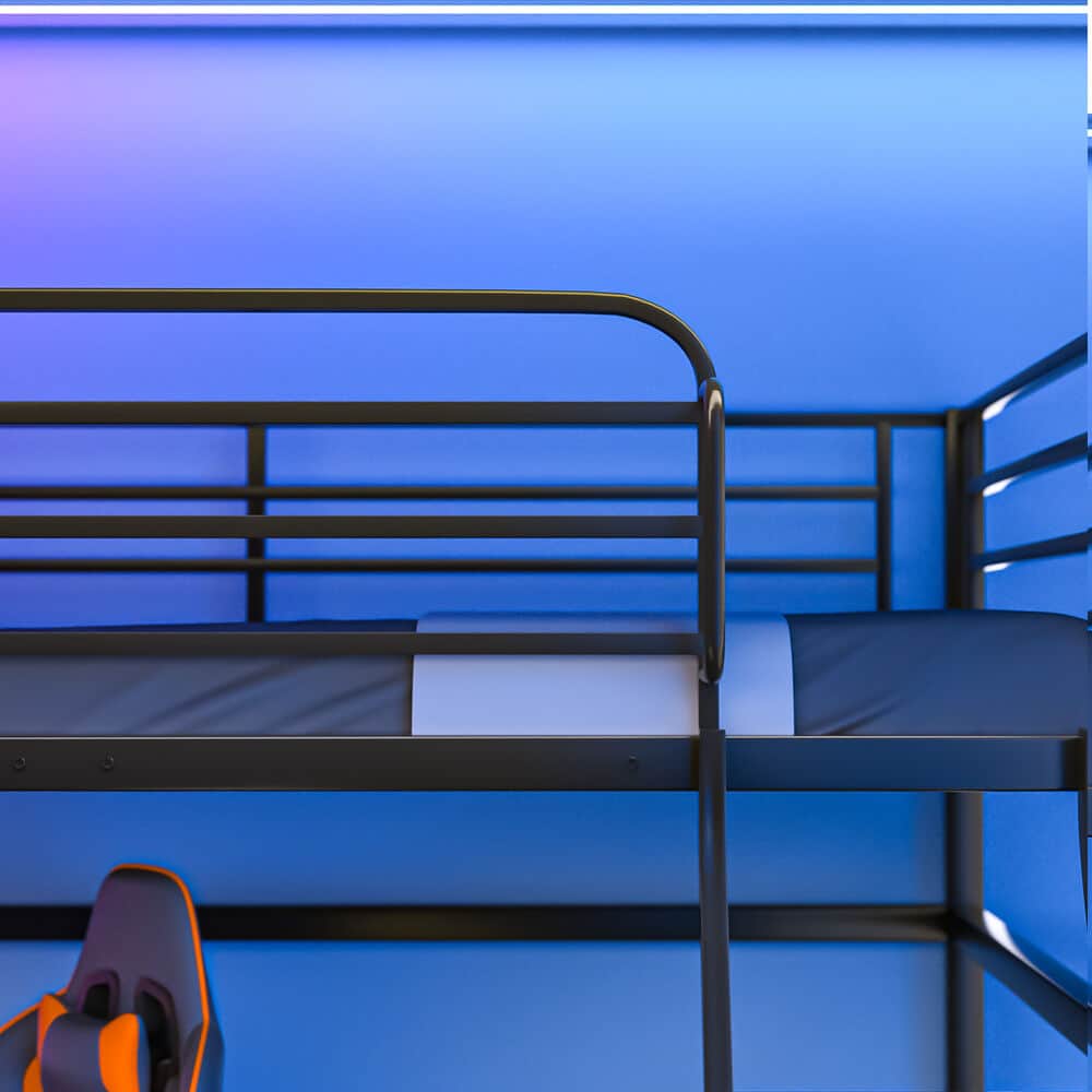 Gaming Loft Bed With Desk Steel Metal Frame Space Saving Design