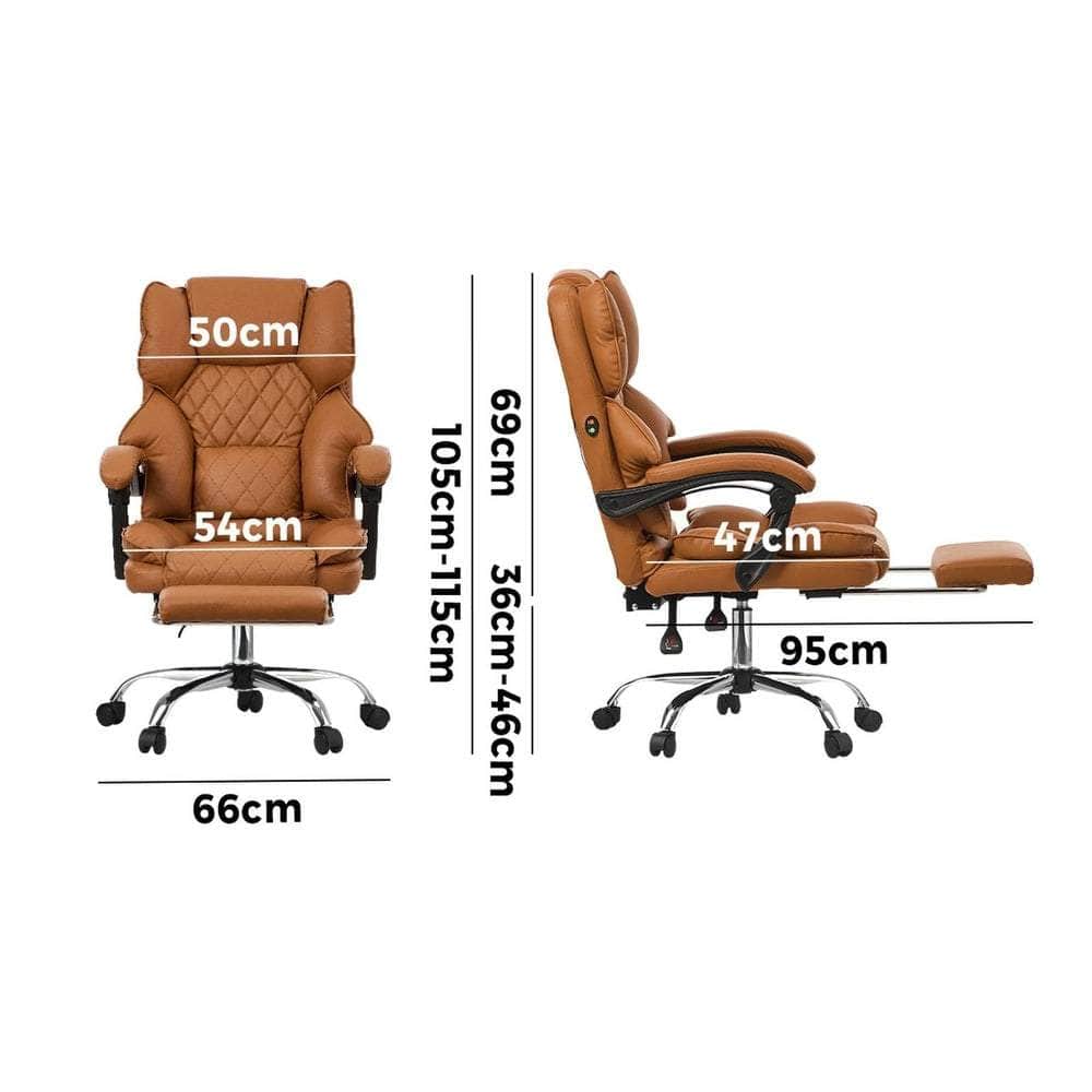 Gaming Office Chair Massage PU Leather Adjustable Brown