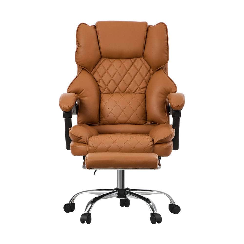 Gaming Office Chair Massage PU Leather Adjustable Brown