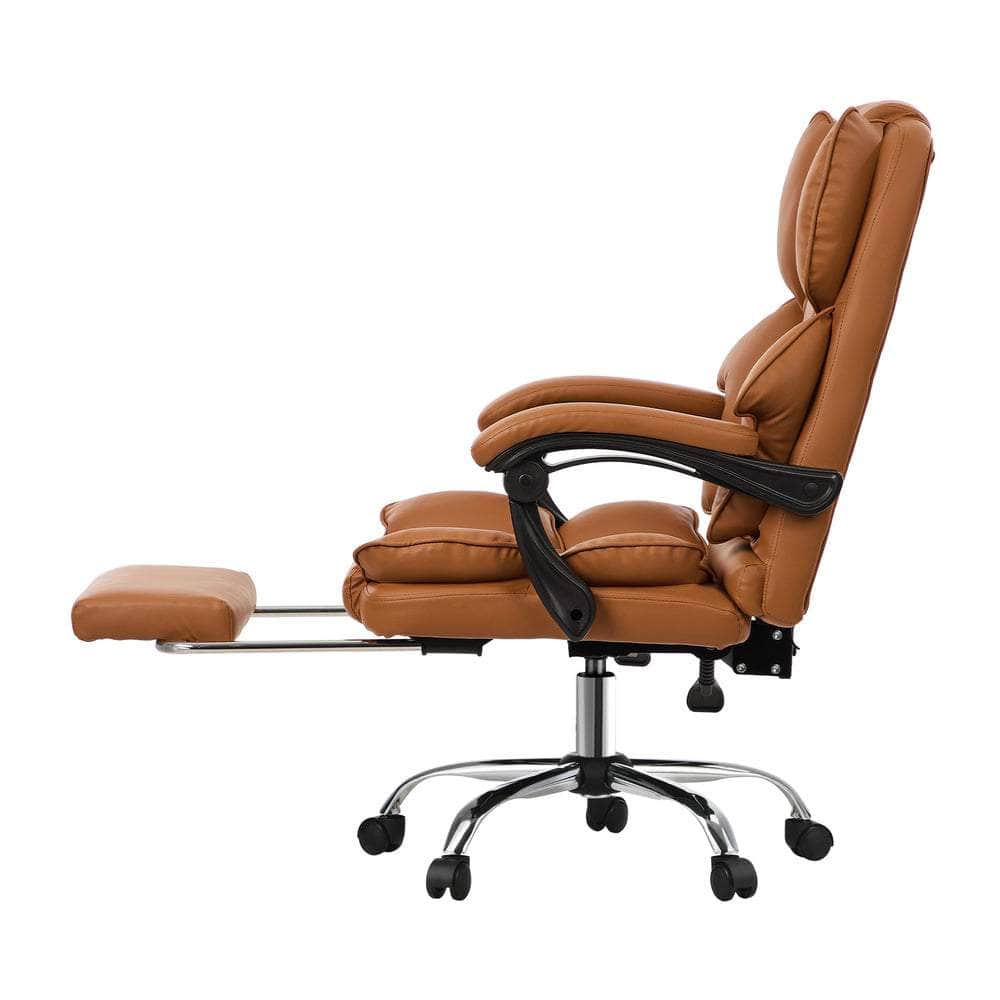 Gaming Office Chair Massage PU Leather Adjustable Brown