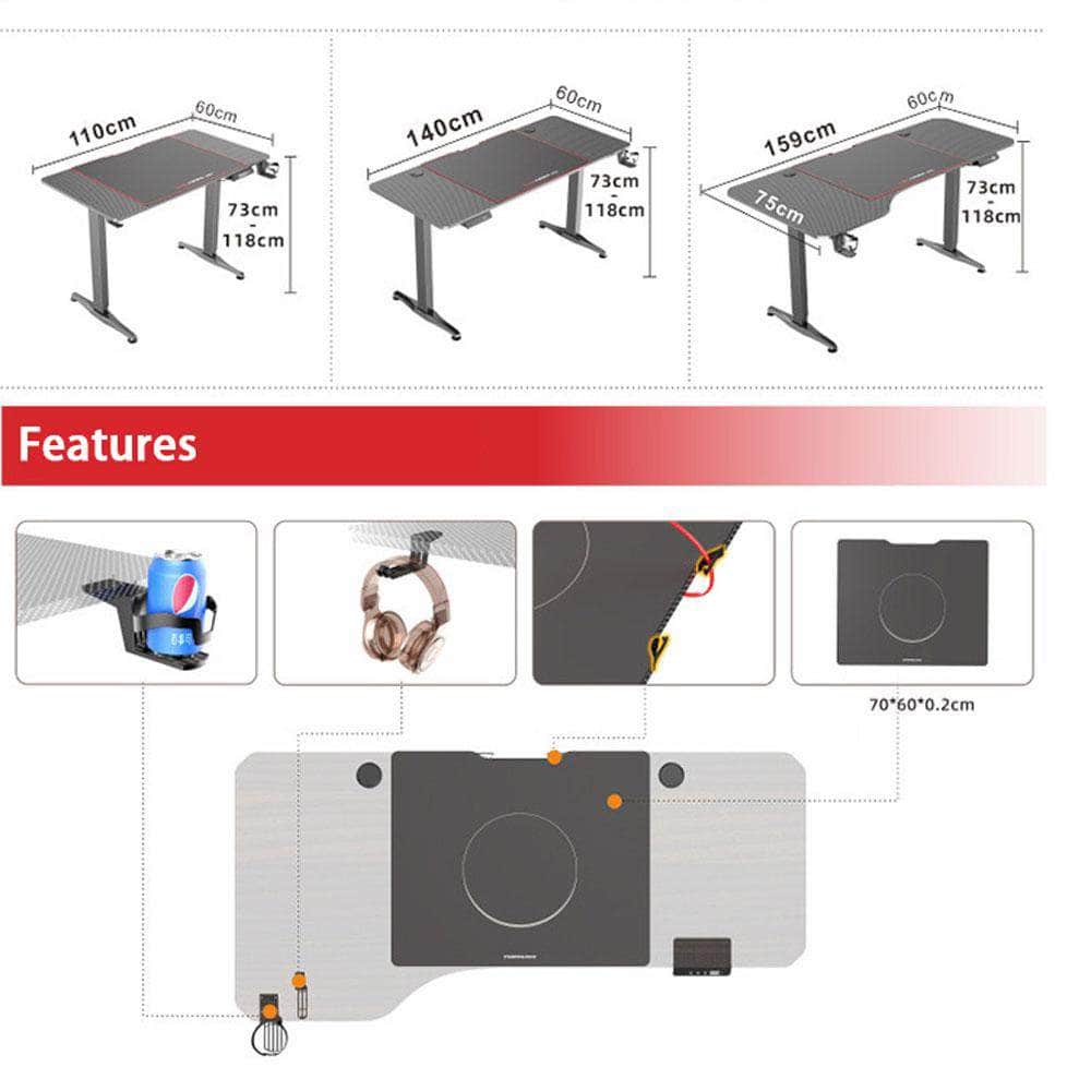 Gaming Standing Desk Home Office Lift Electric Height Adjustable