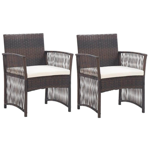 Garden Armchairs with Cushions 2 pcs Brown Poly Rattan