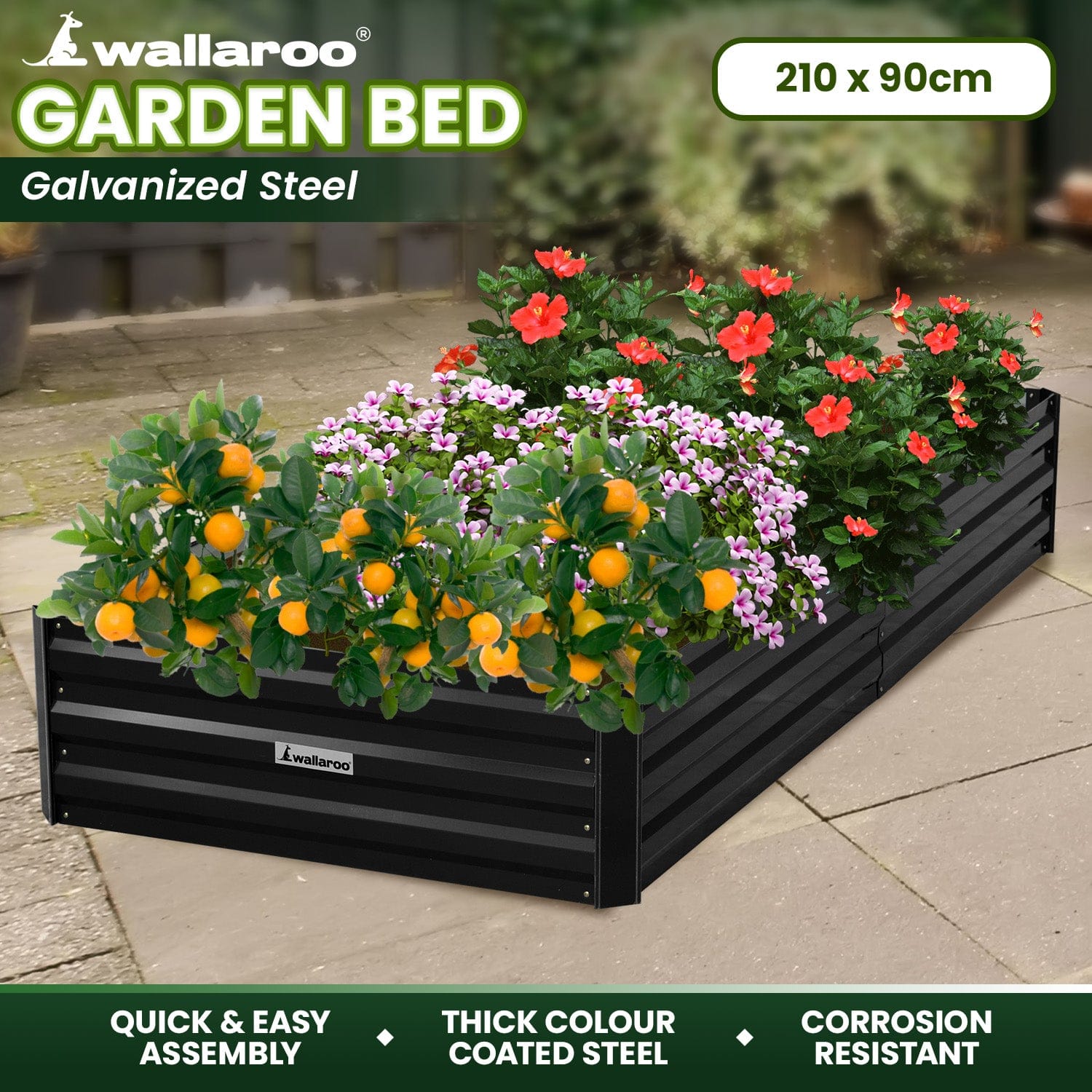 Garden Bed 210 X 90 X 30Cm Galvanized Steel - Black King Size | Steel finish