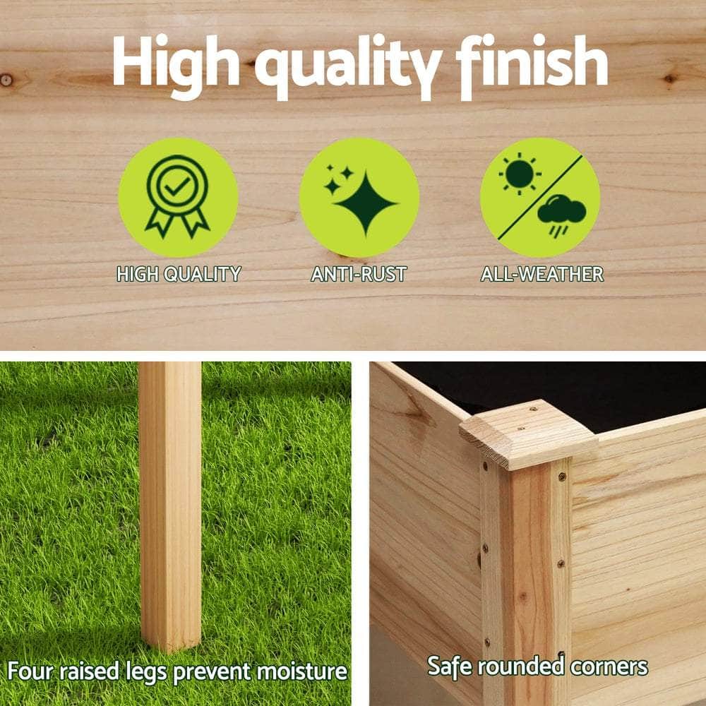 Garden Bed Elevated 120x60x80cm Wooden Planter Box Raised Container | Wooden finish