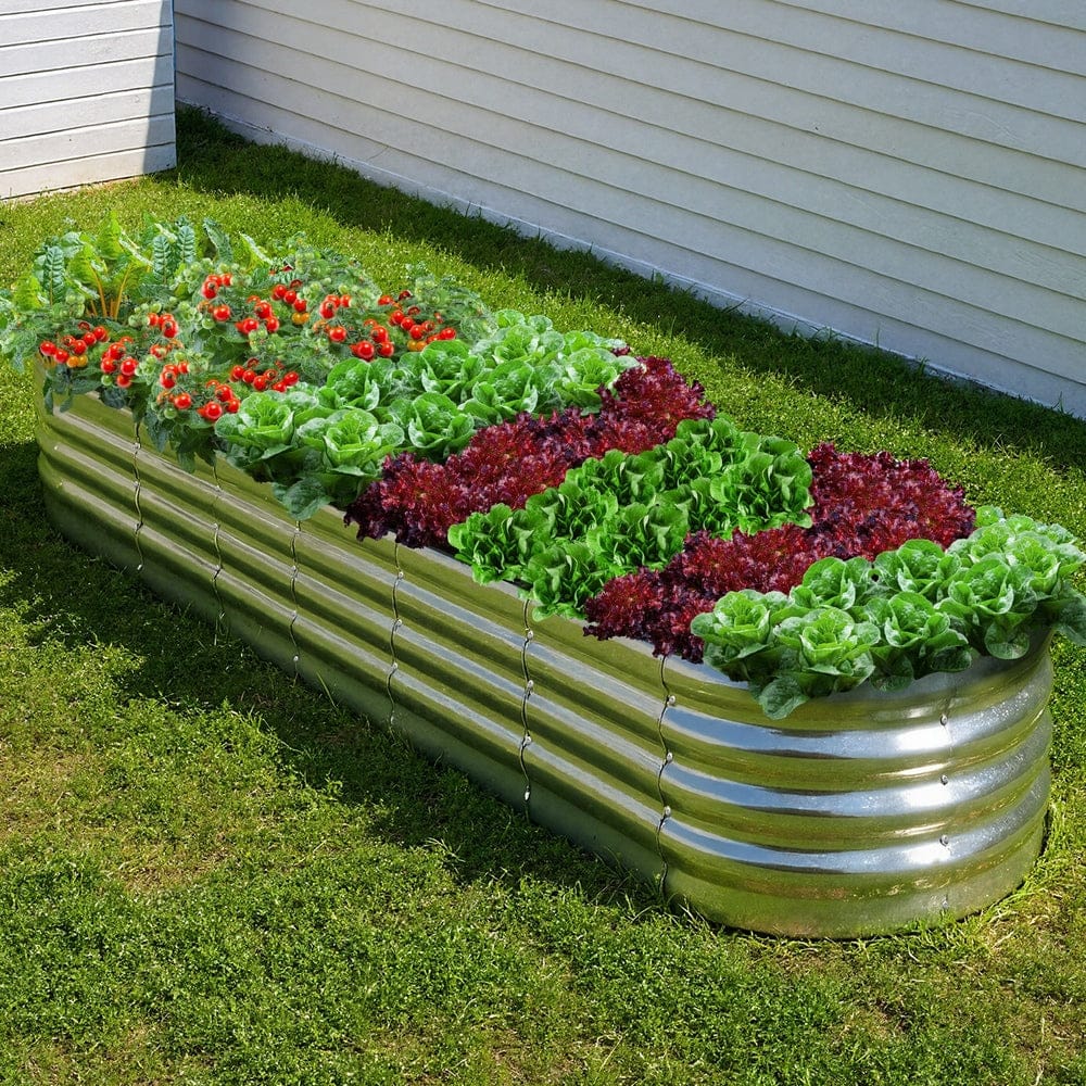 Garden Bed Oval Galvanised Steel Container 240x80x56cm Silver