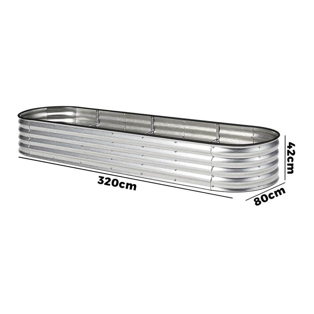 Garden Bed Oval Galvanised Steel Container 240x80x56cm Silver