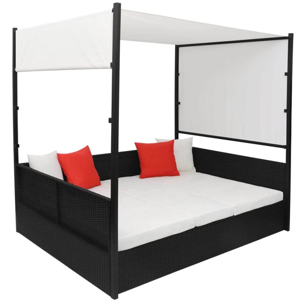 Garden Bed with Canopy Black Poly Rattan