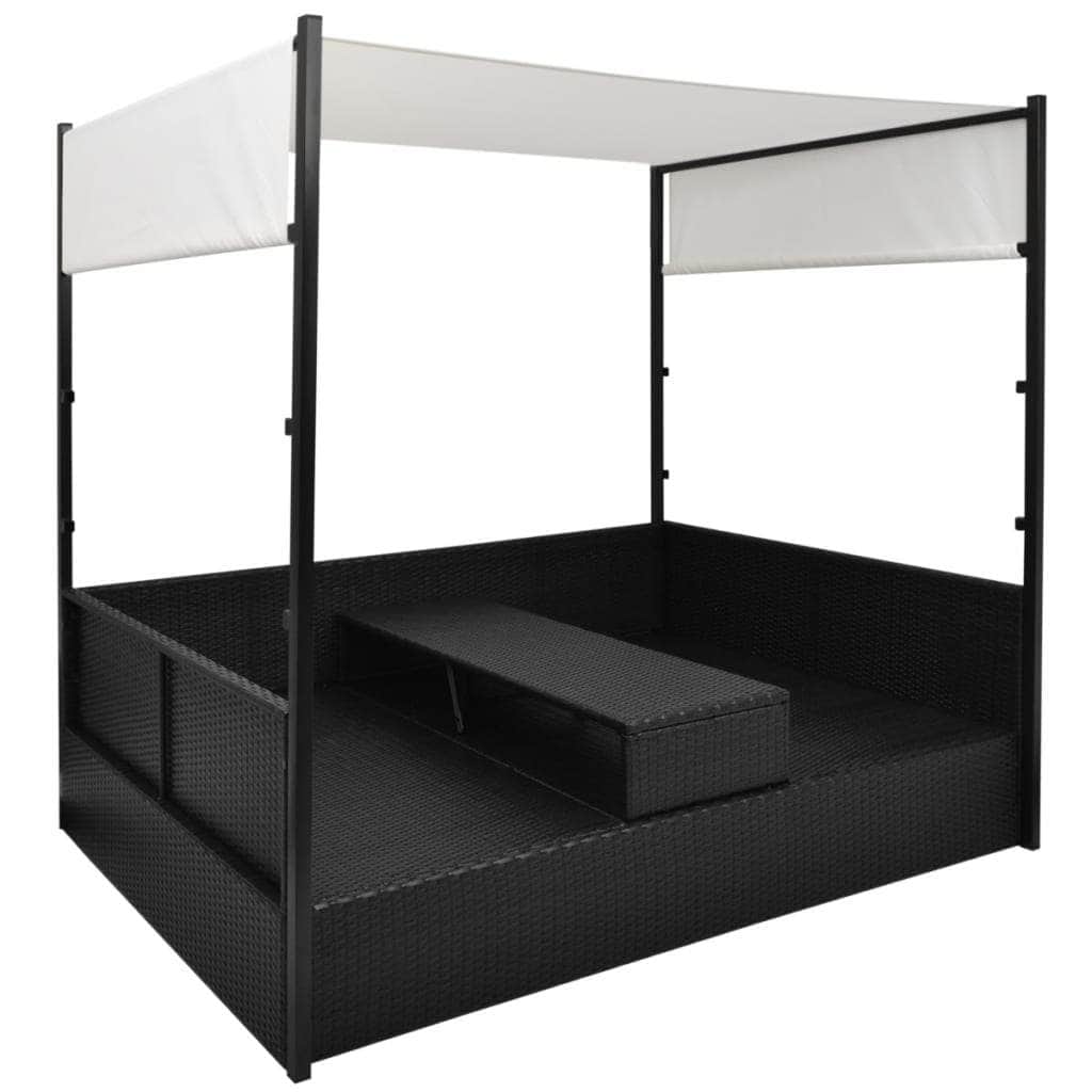 Garden Bed with Canopy Black Poly Rattan