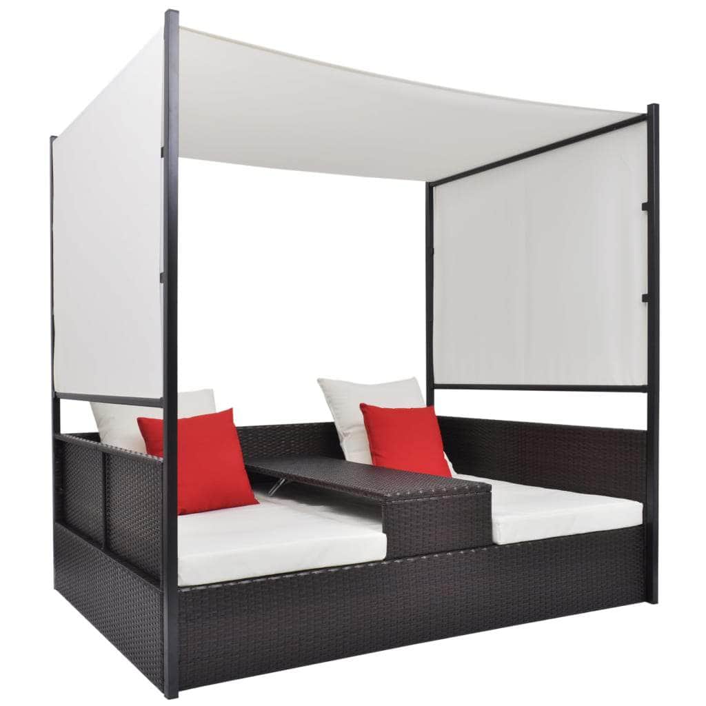 Garden Bed with Canopy Brown  Poly Rattan