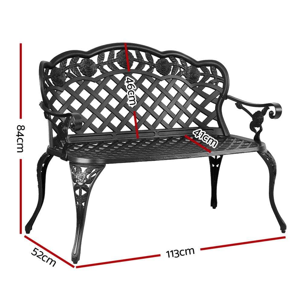 Garden Bench Patio Porch Park Lounge Cast Aluminium Outdoor Furniture