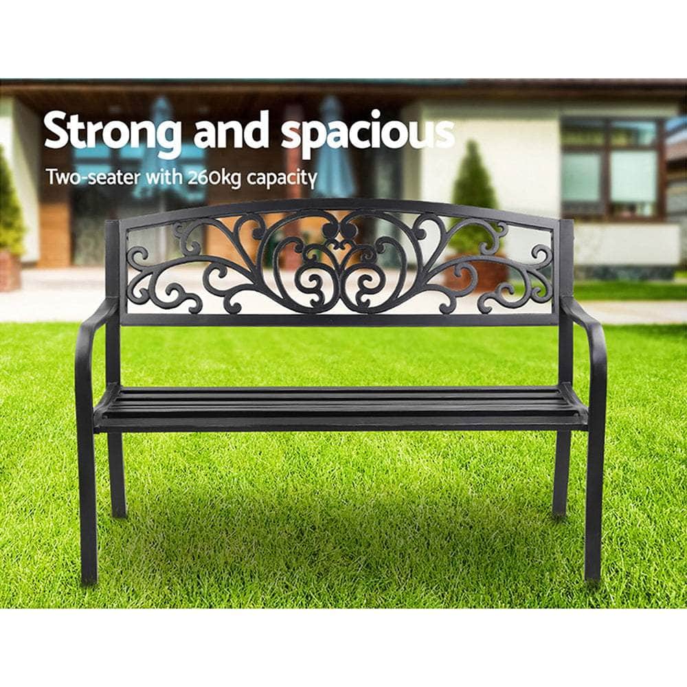 Garden Bench Seat Outdoor Chair Steel Iron Patio Furniture Lounge Porch Lounger Vintage Black Gardeon