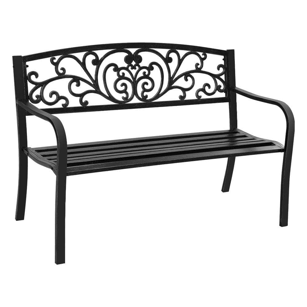 Garden Bench Seat Outdoor Chair Steel Iron Patio Furniture Lounge Porch Lounger Vintage Black Gardeon