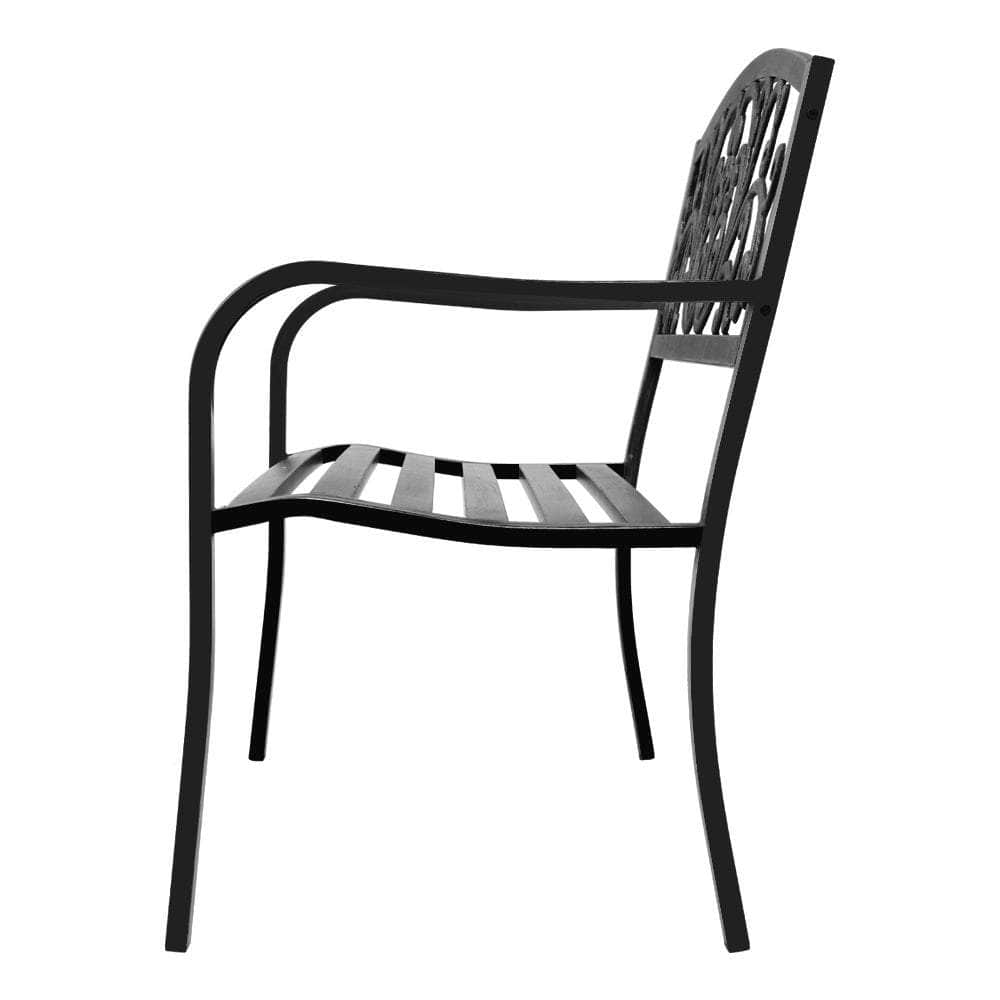 Garden Bench Seat Outdoor Chair Steel Iron Patio Furniture Lounge Porch Lounger Vintage Black Gardeon