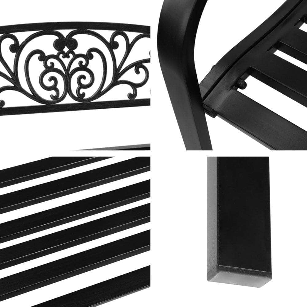 Garden Bench Seat Outdoor Chair Steel Iron Patio Furniture Lounge Porch Lounger Vintage Black Gardeon