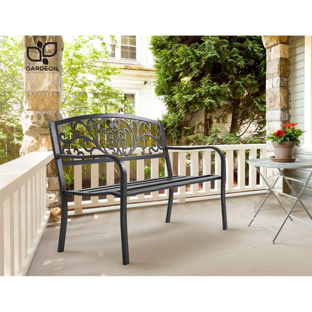 Garden Bench Seat Outdoor Chair Steel Iron Patio Furniture Lounge Porch Lounger Vintage Black Gardeon