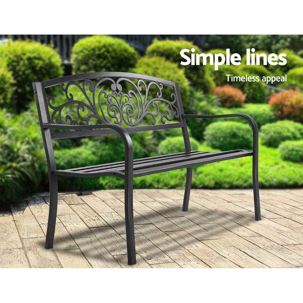 Garden Bench Seat Outdoor Chair Steel Iron Patio Furniture Lounge Porch Lounger Vintage Black Gardeon