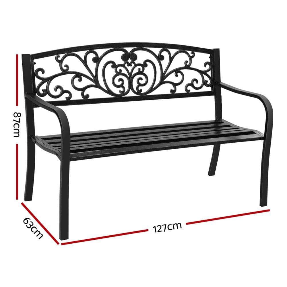 Garden Bench Seat Outdoor Chair Steel Iron Patio Furniture Lounge Porch Lounger Vintage Black Gardeon