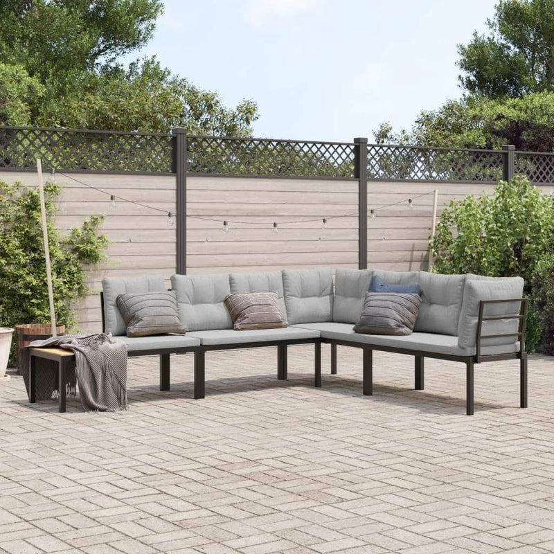 4 Pcs - Garden Bench Set with Cushions 4 pcs - Black
