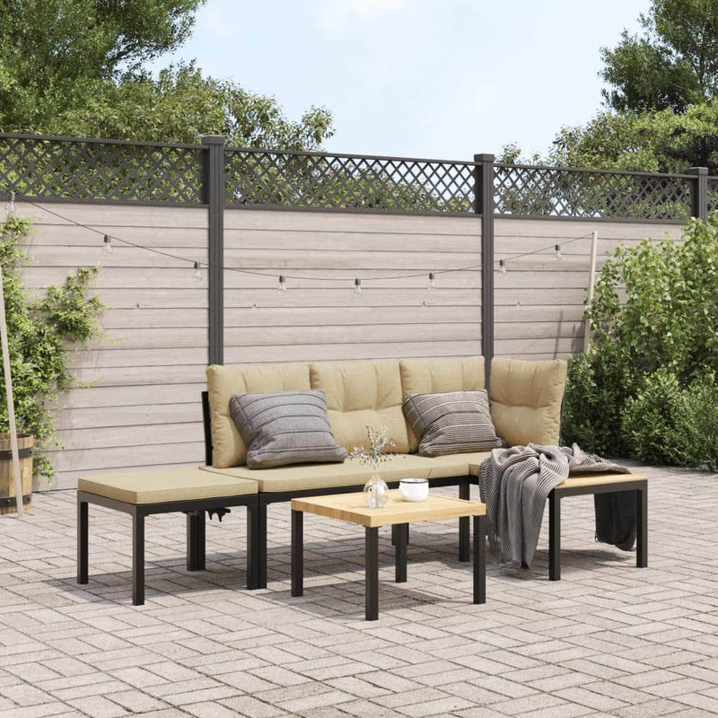 4 Pcs - Garden Bench Set with Cushions 4 pcs Black