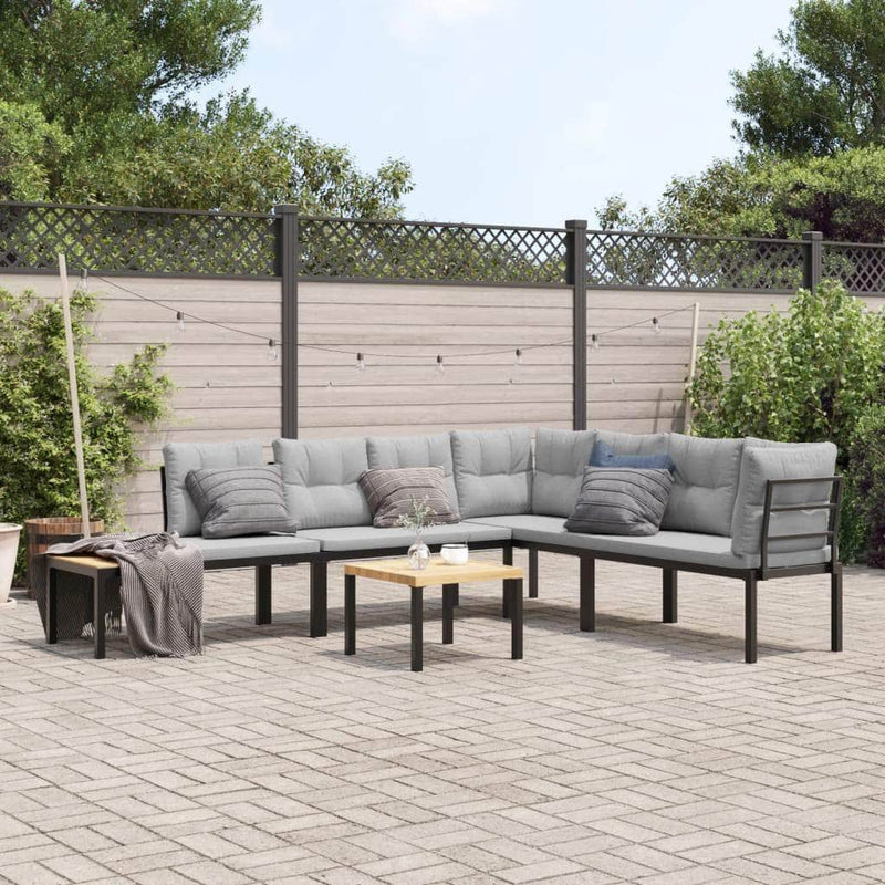 5 Pcs - Garden Bench Set with Cushions 5 pcs Black